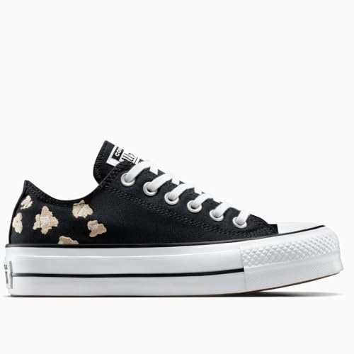 Converse Chuck Taylor all Star Lift - Sneaker da Donna, 36,5 EU, con Plateau Nero, Oro e Fiori, in Tela, comode e alla Moda, per Tutti i Giorni