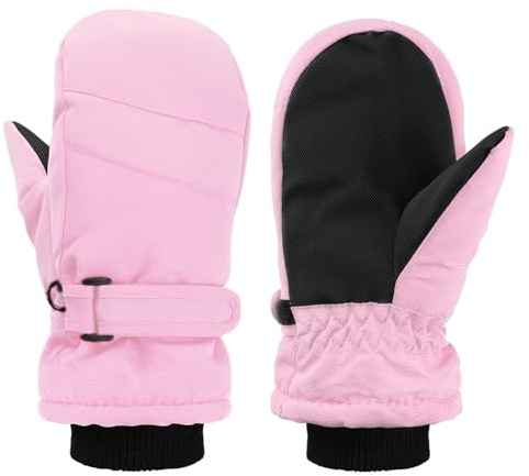 Geyoga Kids Snow Mittens Waterproof Winter Ski Gloves Warm Thicken Snow Gloves for Girls Boys(Pink,3-5 Years)