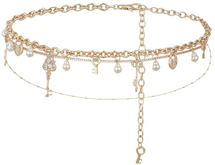 Cadena de cuerpo de perlas clásicas en capas, cadena de cintura ajustable, accesorio de moda para mejorar el atuendo femenino, joyería tradicional de cintura de moda, One Size, como se describe, como