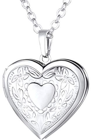U7 Herz Medaillon zum Öffnen für Bilder Damen Foto Anhänger für Damen Mädchen Weißgold Heart Locket Necklace Foto Bilder Amulett Herzanhänger Modeschmuck für Valentinstag Muttertag