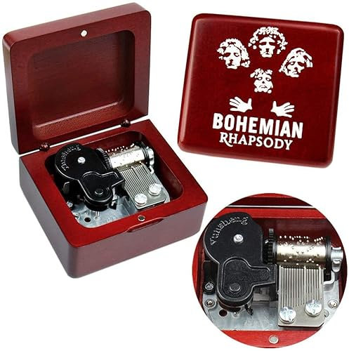 Sinzyo Queen-Bohemian Rhapsody Speldosa Vintage Trä Jul Alla hjärtans dag Födelsedagspresent (Röd trälåda-Bohemian Rhapsody)