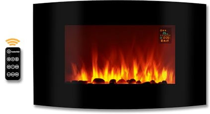 Heidenfeld Elektrokamin HF-WK100 | 𝟯 𝐉𝐀𝐇𝐑𝐄 𝐆𝐀𝐑𝐀𝐍𝐓𝐈𝐄 - 2000 Watt - Fernbedienung - Thermostat - Kippschutz - Timer - 3D Flammen - Wandkamin - Kaminofen (WK100A Curved Steinoptik)