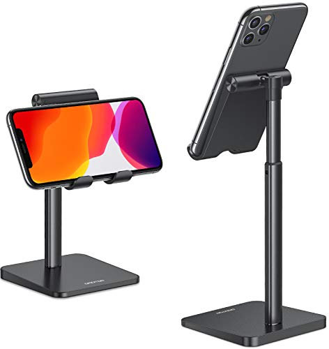 OMOTON Phone Stand, Angle Height Adjustable Vertical Desktop Mobile Phone Stand Holder, Mount for iPhone SE 14 Pro/13/12/11/8/XS/XR/Max, All Smartphones (Up to 7 In) Black