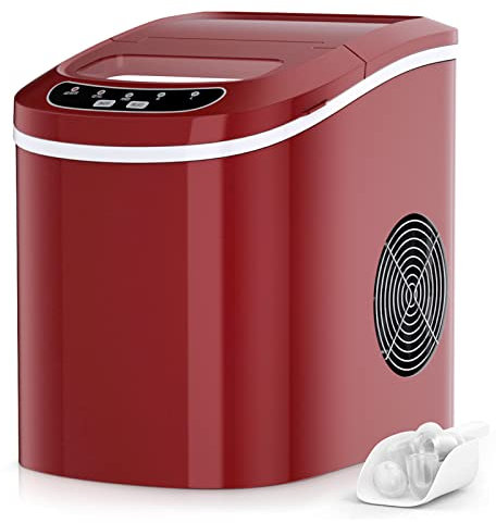 RELAX4LIFE Macchina Ghiaccio 2,2 L, Fabbricatore Cubetti 12 kg in 24 H, Ciclo Produttivo 6-13 Minuti, Tecnologia a Infrarossi, Funzionamento Automatico (Rosso)