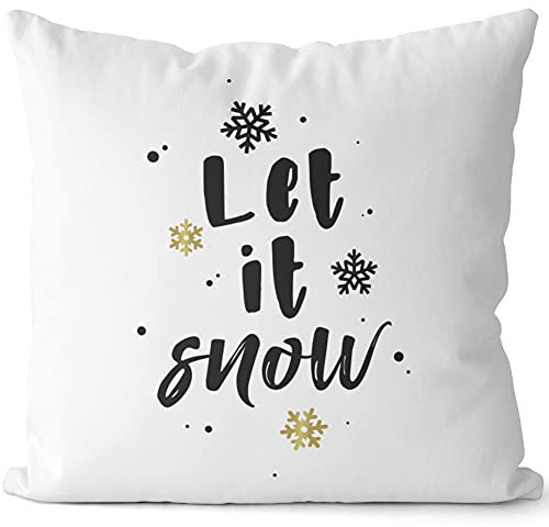 JUNIWORDS Kissen, Let it Snow, goldene Schneeflocken, 40 x 40 cm, 2-farbig, Weiß-Schwarz