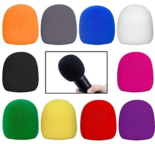 Voarge 10 Pcs Microphone Cover, Colorful Foam Cover of Mic, Durable Handheld Microphone Windscreen, Thick Handheld Stage Microphone Windscreen Foam Cover Karaoke DJ, 10 Color