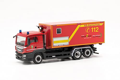 herpa 097260 Modellauto Man TGS Wechsellader-LKW „Feuerwehr Frechen“, originalgetreu im Maßstab 1:87, Auto Modell für Diorama, Modellbau Sammlerstück, Deko Miniaturmodelle aus Kunststoff, Mehrfarbig