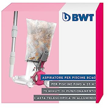 Aspirador de Piscinas BWT BC40 Incl. pértiga telescópica | Limpieza eficaz de Piscinas de hasta 15 m³ | Funcionamiento sin Cable | Incl. pértiga telescópica a Juego de 120 cm a 360 cm