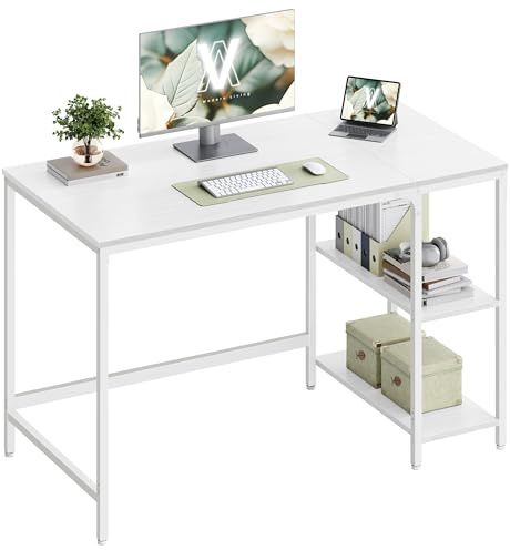 VASAGLE Computer Desk, Writing Desk with 2 Shelves on Left or Right, Work Table for Office Living Room, Steel Frame, Modern, Maple White LWD047W44
