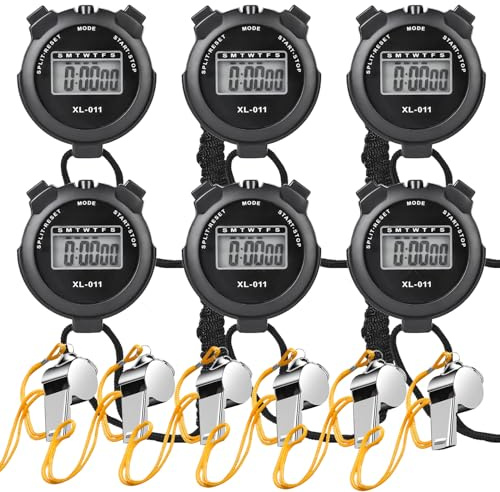 Cronómetro Deportivo,6 Piezas Digital Cronómetro,Cronómetro Digital Deportivo Viene con 6 Silbatos,Deportes Cronómetro para Correr,Fitness,Deportivo,Oposiciones(Negro)