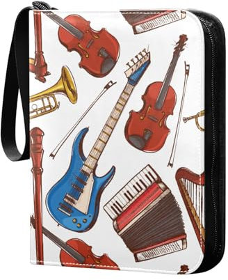 Gitarre Akkordeon Violine Sammelkartenalbum 4 Taschen Kartenordner 50 Seiten 400 Karten PU Reißverschluss Kartenbinder Aufbewahrungshalter für Sportspielkarte