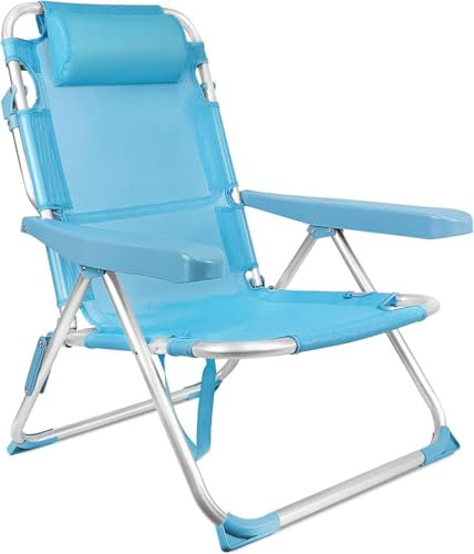 TIENDA EURASIA – Silla de Playa Plegable | con Cojín y Asa de Transporte | Estructura de Aluminio y Textileno | 4 Posiciones | Medidas 60x22x85.5 cm | para Peso Máximo de 110Kg (Azul Turquesa)