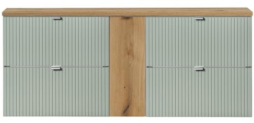 Lomadox Meuble de lavabo double 140 cm, vert et chêne, avant rainuré, montage suspendu, faible profondeur 40 cm