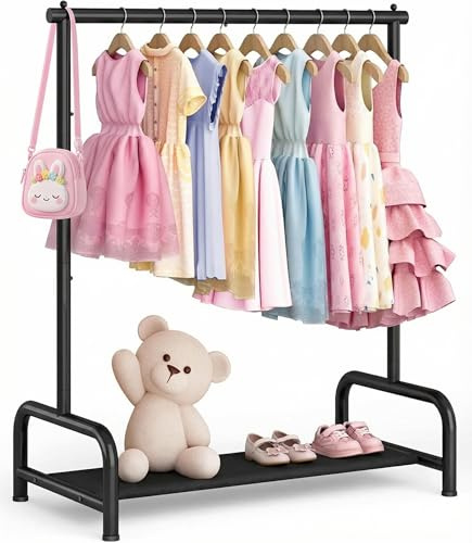 MISSLO Perchero para niños para niñas y niños, de metal, pequeño con estante inferior, color negro
