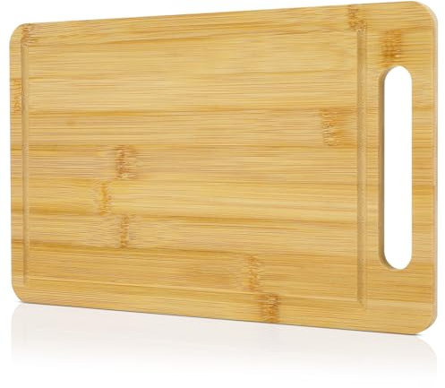 Tagliere in Bambù Naturale, Tagliere con Scanalatura e Bordo Succhi, Cucina Multifunzione per Tagliare e Servire Antipasti, Pane, Formaggi - Vassoio