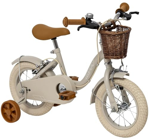 Vintage 12 Inch Childrens Bike, Grey Matte Retro Bicycle with Stabilisers, Adjustable Seat, Dual Hand Brakes, Classic Cruiser Design for Ages 3 to 5