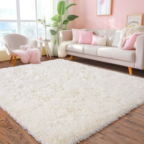 Chicnix Teppich Schlafzimmer 140x200 cm Flauschig, Hochflor Teppich Wohnzimmer Creme, Weiche Plüsch rutschfest Shaggy Langflorteppich für Kinderzimmer Heim Dekor