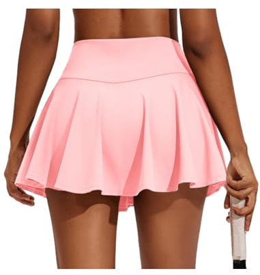 PINSPARK Tenniskjol dam veckad tennis Skort hög midja golfkjol med innerbyxor shorts veckad kjol sport minikjol träning löpning kjol med fickor, Ljusrosa, S