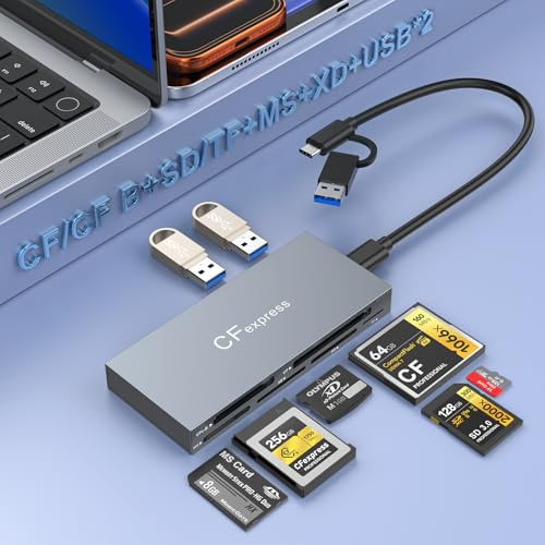 Multi 8 in 1 USB C/USB A for CFexpress Type B Card Reader,10Gbps CFexpress Adapter for Type B/CF/XD/MS/TF/SD Card with Windows/Mac/Linux/Android, for iPhone 16/15, iPad Pro/Samsung/Laptops/Tablets