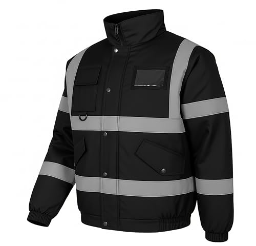 GM WORKWEAR Hi Vis Bomber Jacket – Waterproof High Visibility Safety Security Jacket for Men, S–4XL