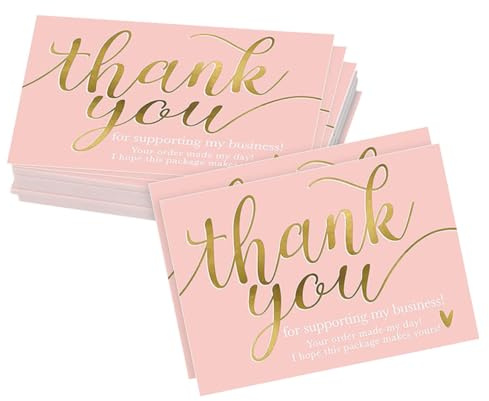 Uonlytech 50 Biglietti di Ringraziamento Eleganti Rosa per Piccole Imprese Retro Bianco, Carta Patinata Resistente, per Matrimoni e Negozi