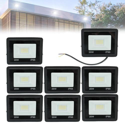 Utomhusstrålkastare 20W superljus säkerhetsspotlight IP66 vattentät med trunnionfäste 6500K dagsljuslampa for trädgården(8pack)
