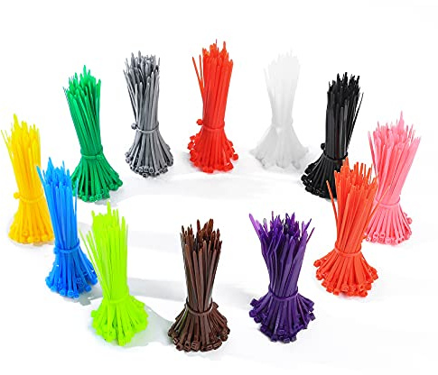 1200 Pezzi Fascette per Cavi Colorate, 3 mm x 200 mm Serracavi in Nylon Autobloccanti, Gestione Cavi per Casa, Ufficio, Giardino, Garage, Officina, 12 Colori Diversi