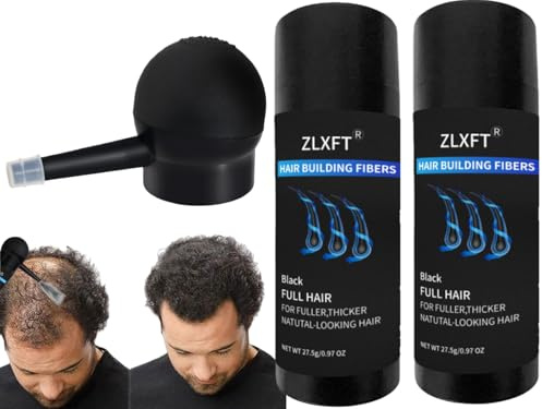 Fibras Capilares,2pcs Fibras Capilares Negro con Aplicador,Fibras Capilares Negro,Fibra Correctora Capilar,Polvo de Fibra Cabello,Fibras Capilares Castaño,Polvo Para Adelgazar el Cabello,27.5g