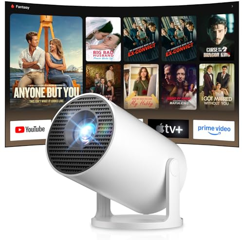 Salange Mini proiettore 4K supporta Smart Proiettore Android, videoproiettore portatile con WiFi 6 e Bluetooth 5.2 Auto Keystone, piccolo proiettore per home cinema all'aperto, 180° girevole bianco