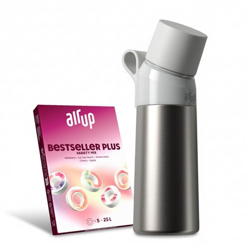 AIR UP® Twist Pro Steel Starter Set 480 ml I Borraccia in acciaio inox I 5 pods aromatizzati senza zucchero I Mantiene il freddo 14h I Tappo ermetico I Argento