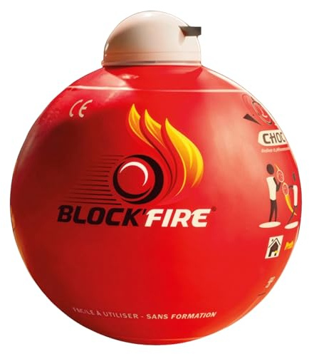 Block'Fire - Bola de extintor compacta con soporte, protección contra incendios para casa, garaje, oficina y vehículo, sin mantenimiento, 5 años, formato ligero y fácil de instalar