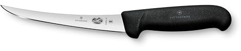 Victorinox Fibrox Couteau à désosser, Couteau de cuisine tranchant pour viande et volaille, 15 cm, Lame incurvée, Rigide, Inox, Noir