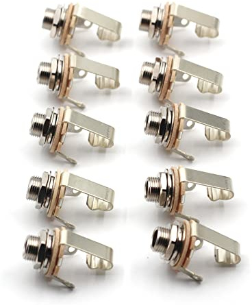 Electric Guitar Output Jack, Switchcraft #11 1/4 Guitar Jack, Audio Jack for Quarter Inch Cable, Nickel Plate Contact, Mono Output Jack, Bulk Lot of 10