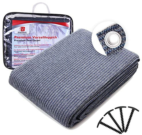BENJOVADIS® Vorzeltteppich und Markisenteppich - wasserdurchlässige und wasserfeste Outdoor Camping Matte - perfekt für Markisen, Wohnmobile, Wohnwagen und als Zeltunterlage(Grau, 250cm x 400cm)