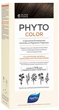 Phyto Phytocolor 6 Biondo Scuro, Colorazione Permanente a Base di Pigmenti Vegetali, senza Ammoniaca, 100% Copertura Capelli Bianchi, Colore Intenso, Luminoso, Naturale, Lunga Durata