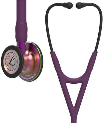 3M Littmann Cardiology IV Stethoskop für die Diagnose, 6205, regenbogenfarbenes Bruststück, pflaumenfarbener Schlauch, violetter Schlauchanschluss und schwarzer Ohrbügel, 69 cm