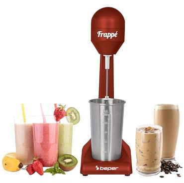 Beper - Batidora eléctrica para batidos, frappés, batidos y cócteles, 2 velocidades, bol de aluminio 0,5 l, 100 W, roja