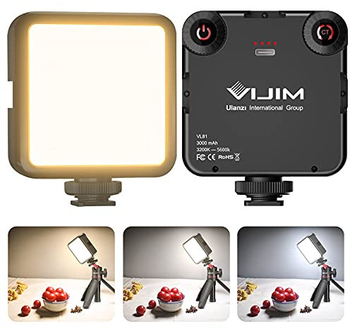 VIJIM VL81 - Luz LED de vídeo en cámara, 3200K-5600K bicolor regulable, CRI95+, batería recargable integrada de 3000 mAh, panel de luz suave