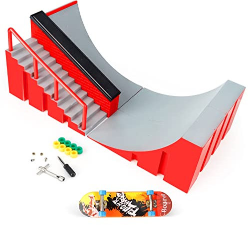 MOMSIV Mini Finger Skateboard, DIY Funny Skate Park Board with Ramp Accessories Set for Kids and Children (A)