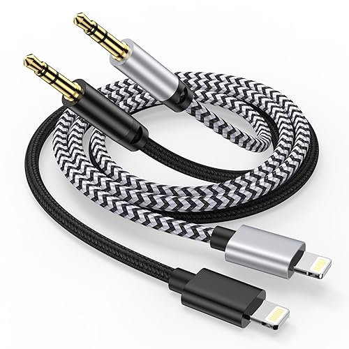 Aux Kabel iPhone Auto 2 Pack, 3,5 mm Aux auf Lightning Kabel, HiFi Audiokabel Apple Adapter Aux-Kabel für Auto Lautsprecher/Kopfhörer, für iPhone SE/14/14 Pro/14 Plus/13/13 ProMax/12/11/X/XS/XR/8