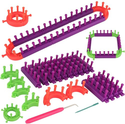 Aeeque Mütze Schal Webstuhl Set, Strickhilfe für Arthritis, Strickring Strickmaschine mit Loom-Strickhaken und Nähnadeln, Anfänger Kunststoff Hilfswerkzeug, Strickrahmen für Socken, Schal, Ärmel