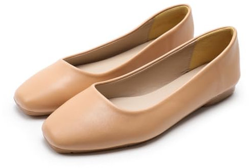 Rojeam Womens Flats Shoes Fold Up Pumps Ballet Flat Slip-on Ballerina Pumps Shoes Loafers Ladies Roll Up Shoes (Matte Khaki, Size 7.5)