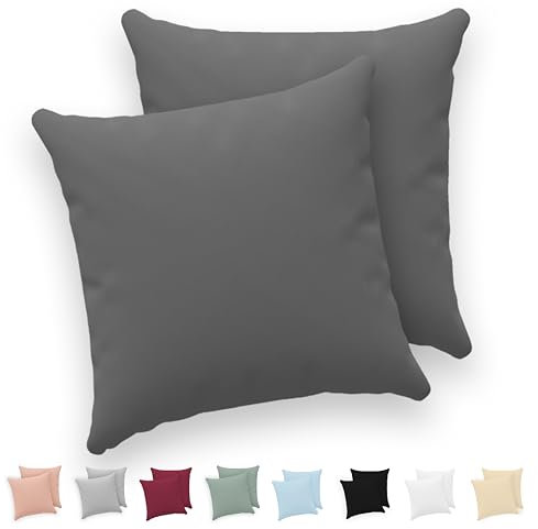 Twinzen® Kissenbezug 60x60 (2er-Set) - 100% Jersey Baumwolle 150 GSM Kissenbezüge - Anthrazit - Für Kissenbezüge 60x60 cm - Kissenhülle - Kissenbezug mit Reißverschluss - Oeko-Tex Zertifiziert