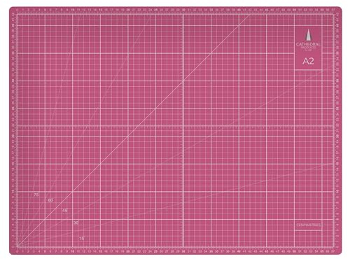Cathedral Products Tapis de découpe auto-cicatrisant double face A2 | 3 mm d'épaisseur | Grilles métriques et impériales | Rose