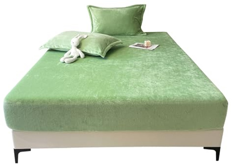 Odot Flanell Spannbettlaken, Spannbetttuch Elastisch Weich Atmungsaktiv Spannleintuch für Boxspringbetten, Knitterfrei Spannbetttücher für Einzelbett Doppelbett (Grün,200x220+25cm)