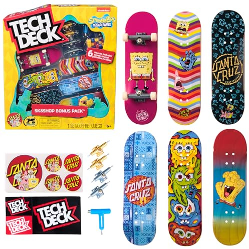 Tech Deck, Spongebob Sk8shop Fingerboard Bonus Pack, minipatinetas coleccionables y Personalizables, Juguetes para niños y niñas a Partir de 6 años
