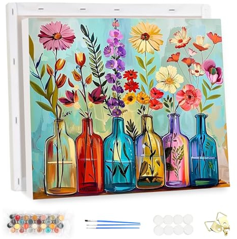 MEIYUDA Pintar por Numeros Adultos con Marco Flores, Cuadros por Numeros Pigmento Acrílico, DIY Pintura por Numeros Kit Manualidades Adultos, Decoración para el Hogar Regalo de pared 40x30cm
