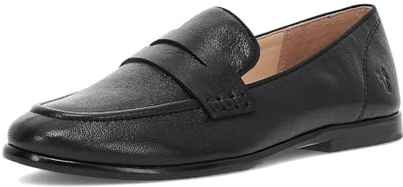 Frye Faith Slip-On Leather Loafers - Comfortable Womens Loafers - Versatile Business Casual Shoes - Leather Lining for Comfort - Flat Heel with Rubber Sole - Black - Goat Frenzy Leather - 7.5