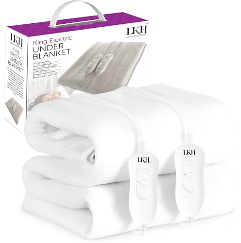 LKH King Electric Blanket Underblanket with 3 Heat Settings - 160x140cm | Dual Detachable Controller, Fast Heat-Up & Overheat Protection | Perfect for Cold Winter Nights & Cozy Sleep