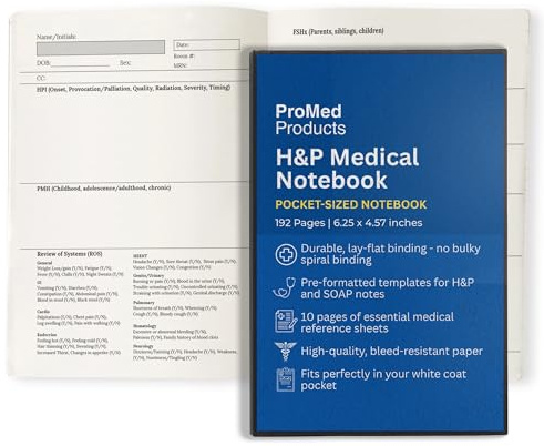 ProMed Products H&P Medical Notebook – White Coat & Scrub Pocket SOAP Note and History & Physical Organizer for Medical, Nursing & PA Students – Durable Binding, Reference Sheets